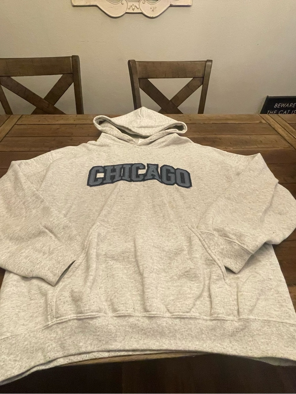 Gildan Light Gray Hoodie with Navy "CHICAGO" Applique